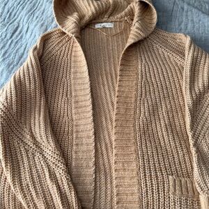 Cozy Hooded Knit Cardigan - Camel